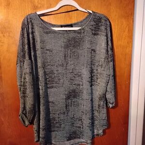 INC International Concepts Textured Black and Gray Blouse